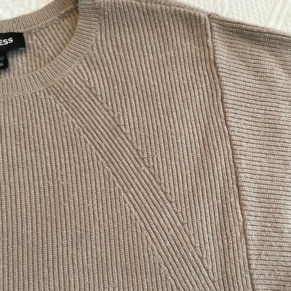 Express Crew Neck Dolman Sleeve Ribbed Sweater Tan/Brown - Picture 7 of 12